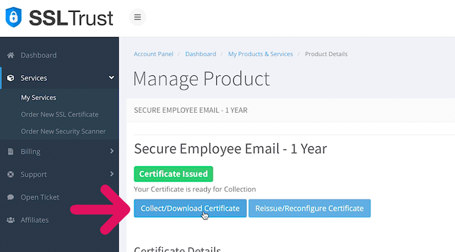 collect certificate button