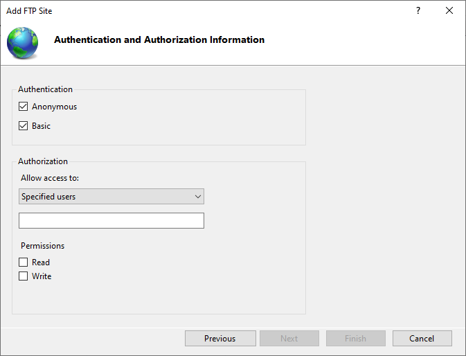 IIS FTP Authentication Settings