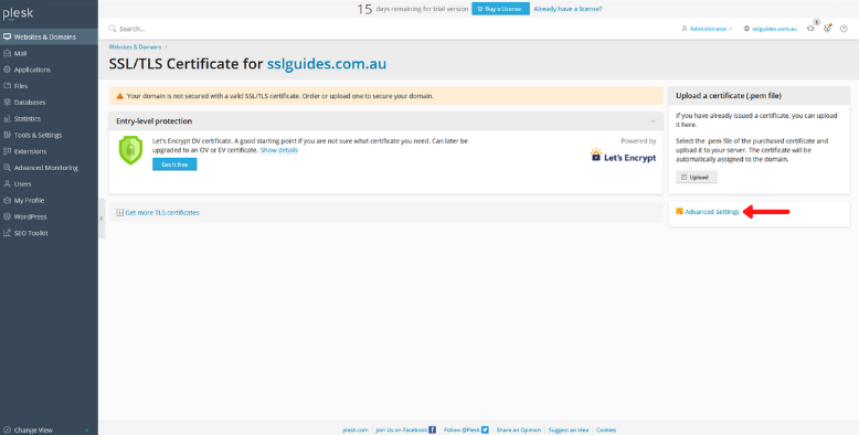 Plesk ssl advanced settings
