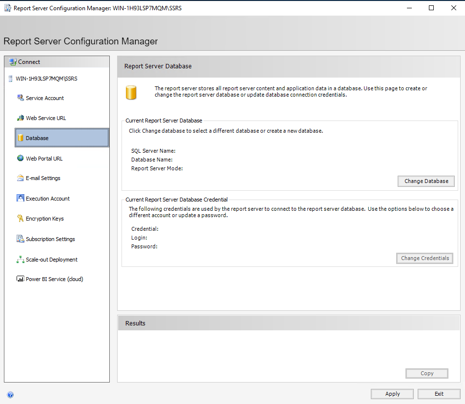 Configure Microsoft SSRS Database