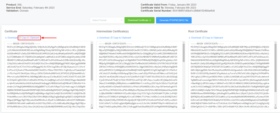 Copy Main SSL Certificate