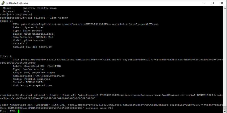NitroKey HSM p11tool Login