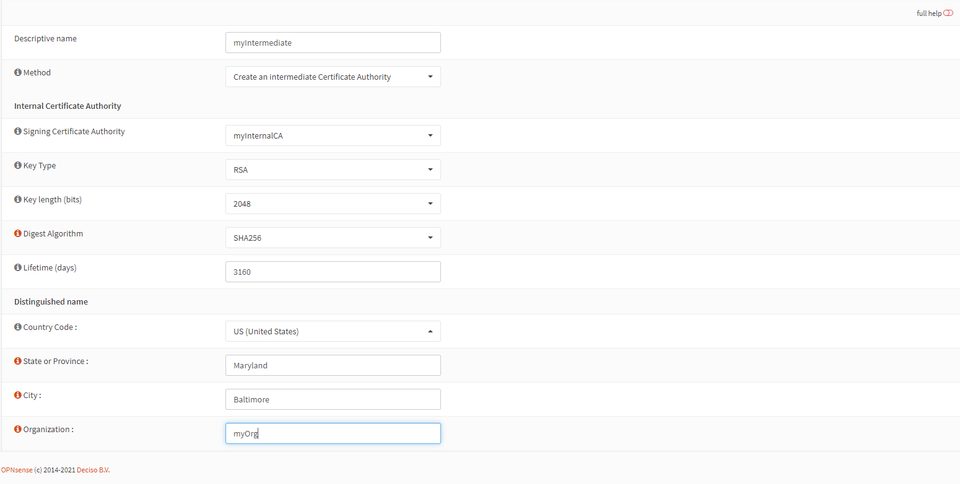 OPNSense Create Intermediate Authorities 2
