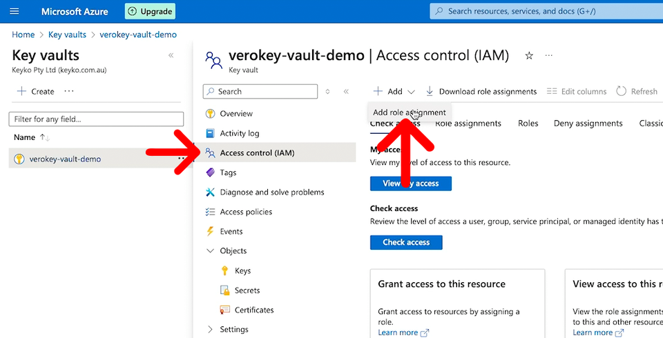 Key Vault access control add menu