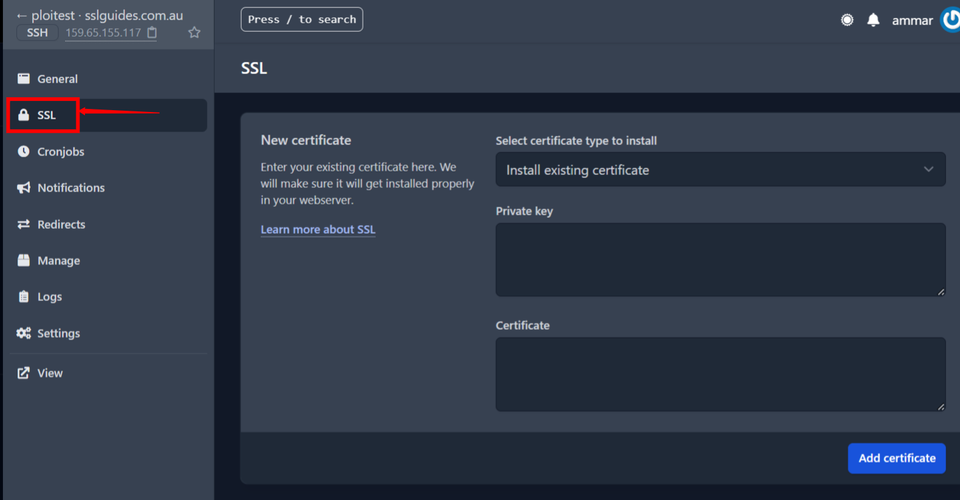 Ploi SSL Menu Select