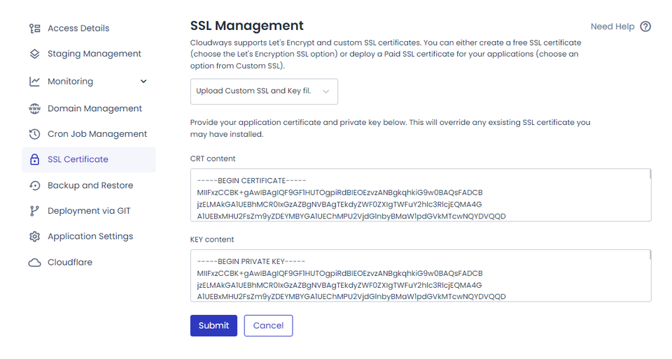 cloudways enter ssl details