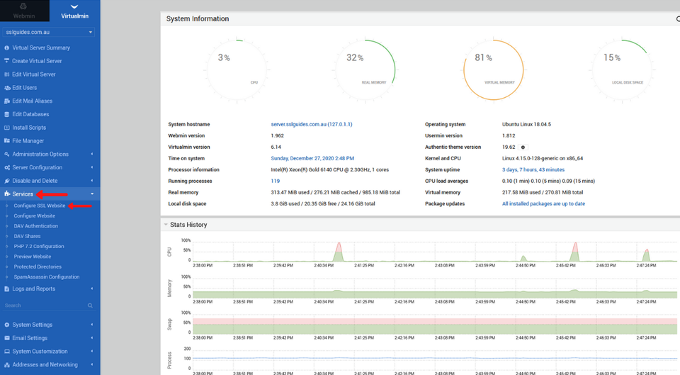 virtualmin configure services ssl