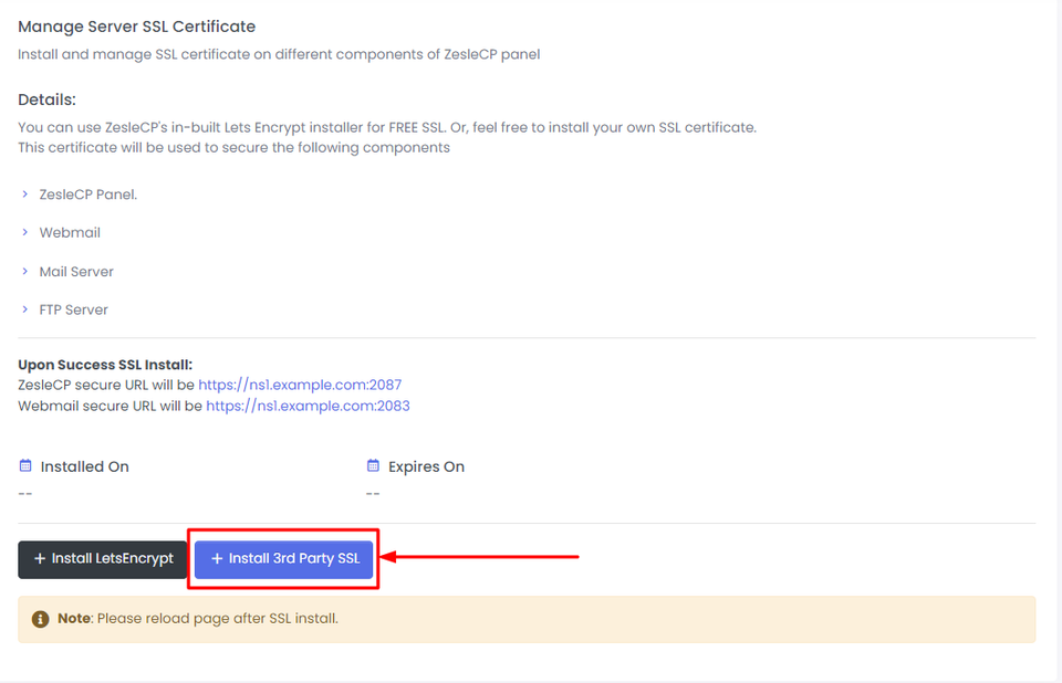 ZesleCP Install 3rd Party SSL